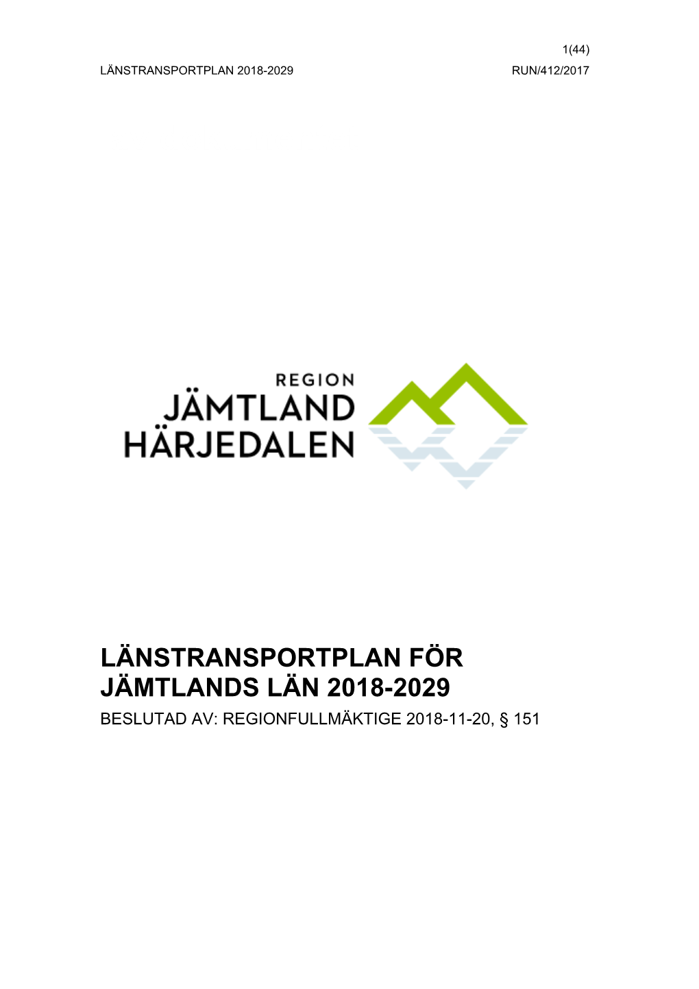 Länstransportplan 2018-2029 För Jämtlands Län