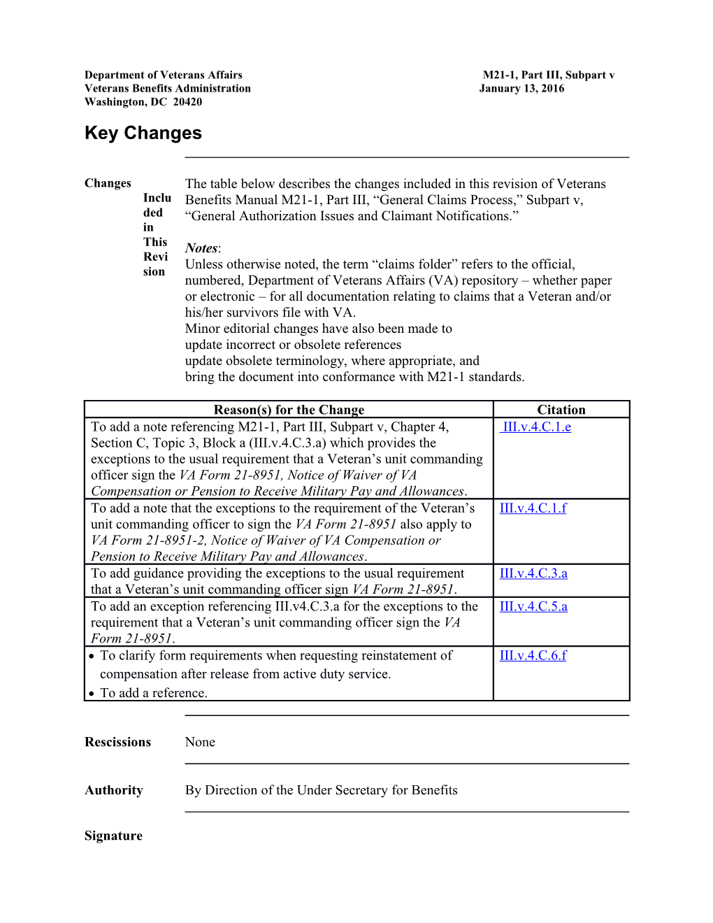 Department of Veterans Affairs M21-1, Part III, Subpart V