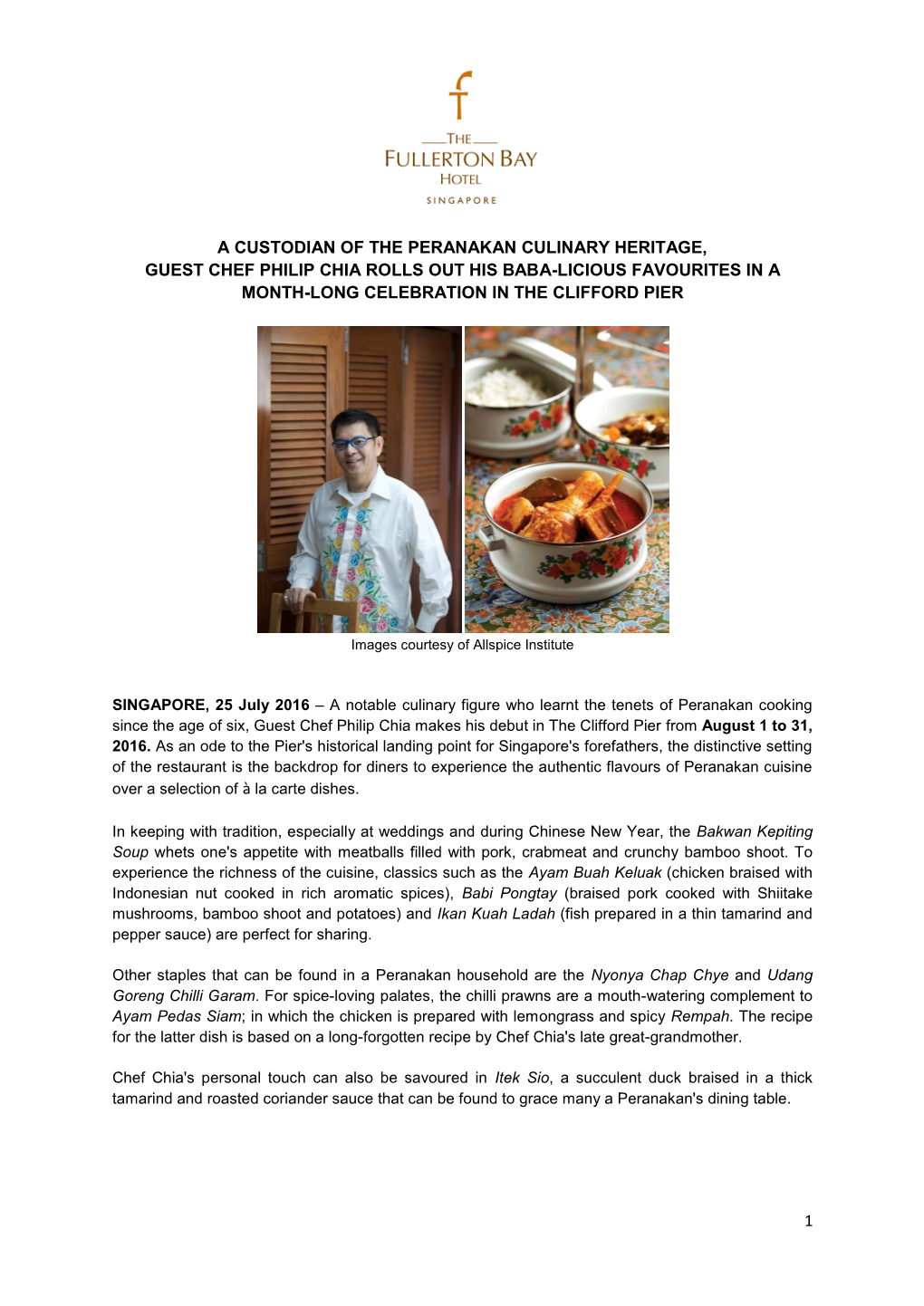 A Custodian of the Peranakan Culinary Heritage Guest Chef Philip