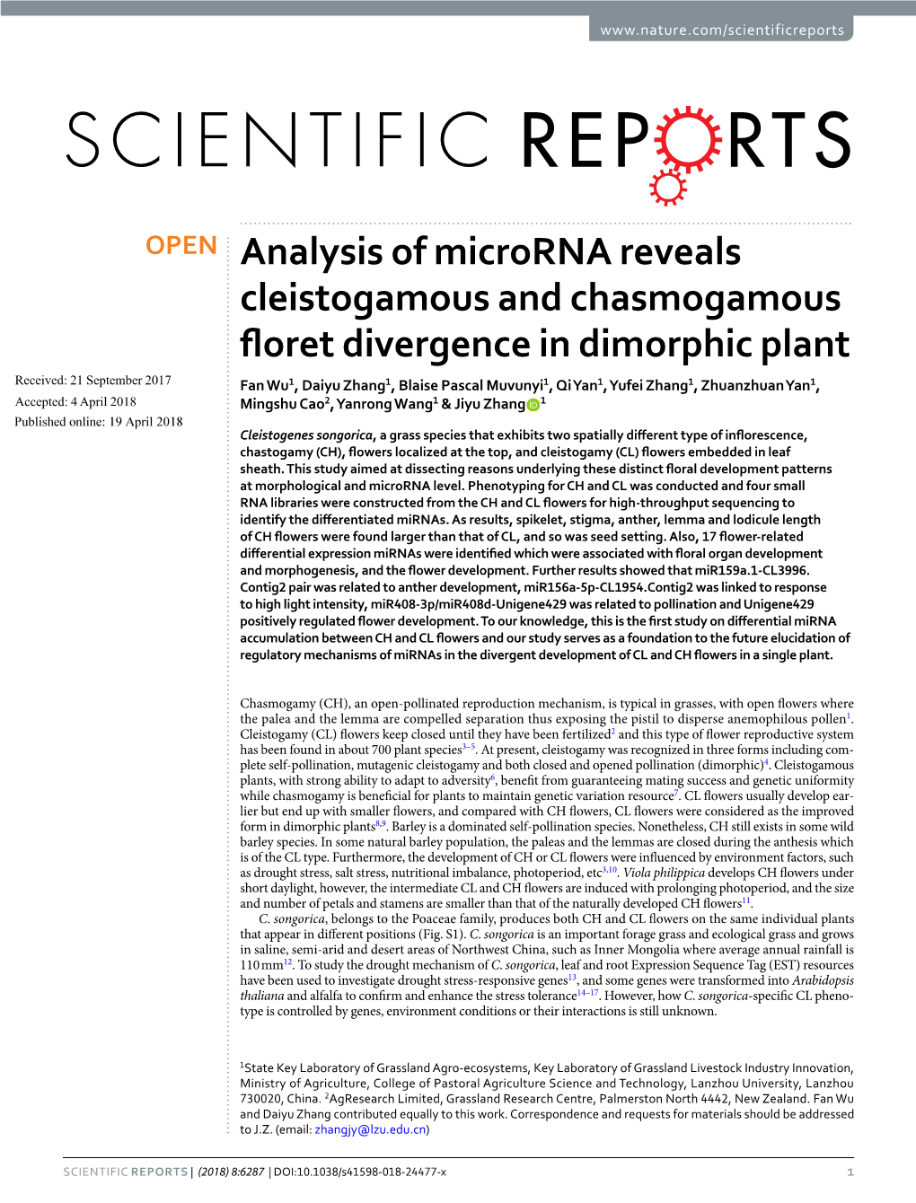 Analysis of Microrna Reveals Cleistogamous and Chasmogamous