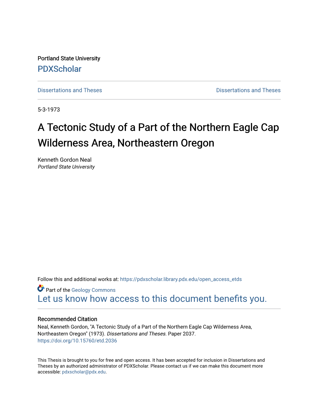 A Tectonic Study of a Part of the Northern Eagle Cap Wilderness Area, Northeastern Oregon