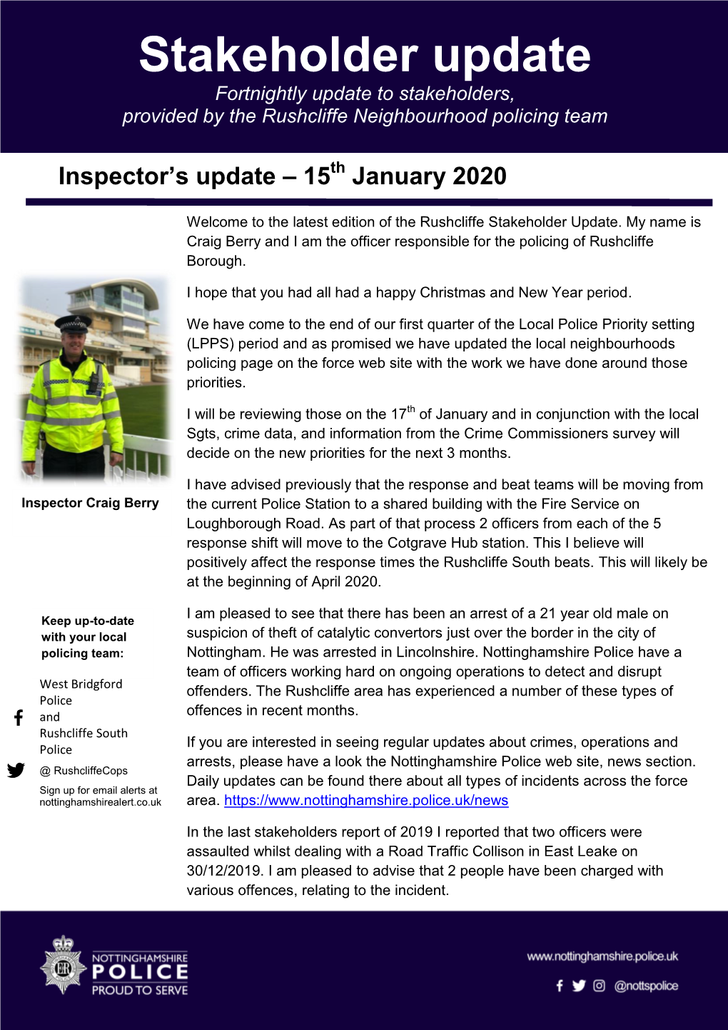 Rushcliffe Stakeholder Update 15Th January 2020