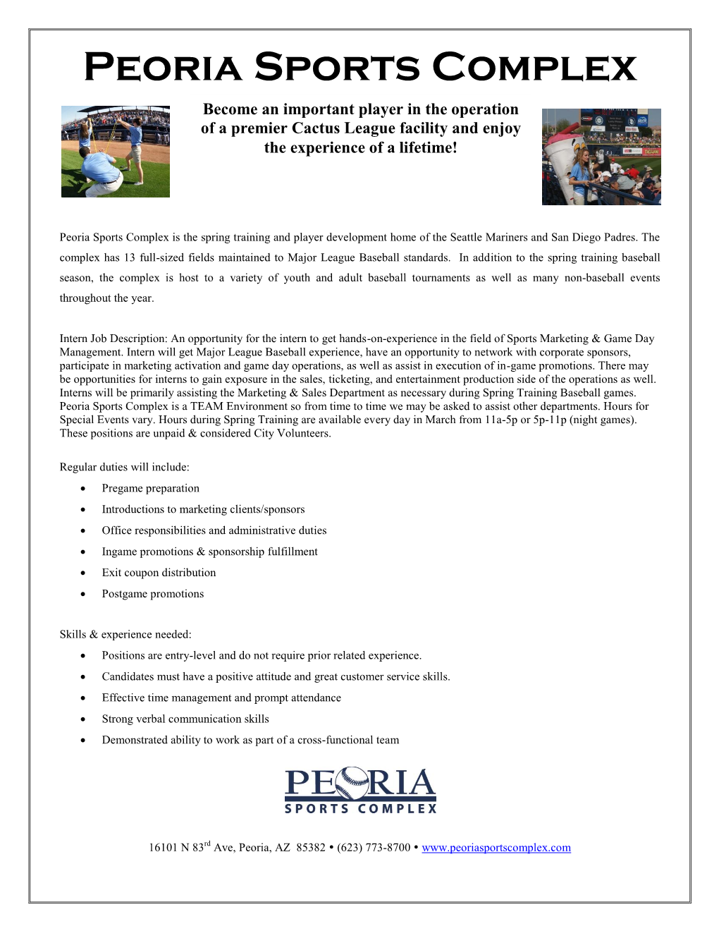 Join the Team at the Peoria Sports Complex and Become an Important