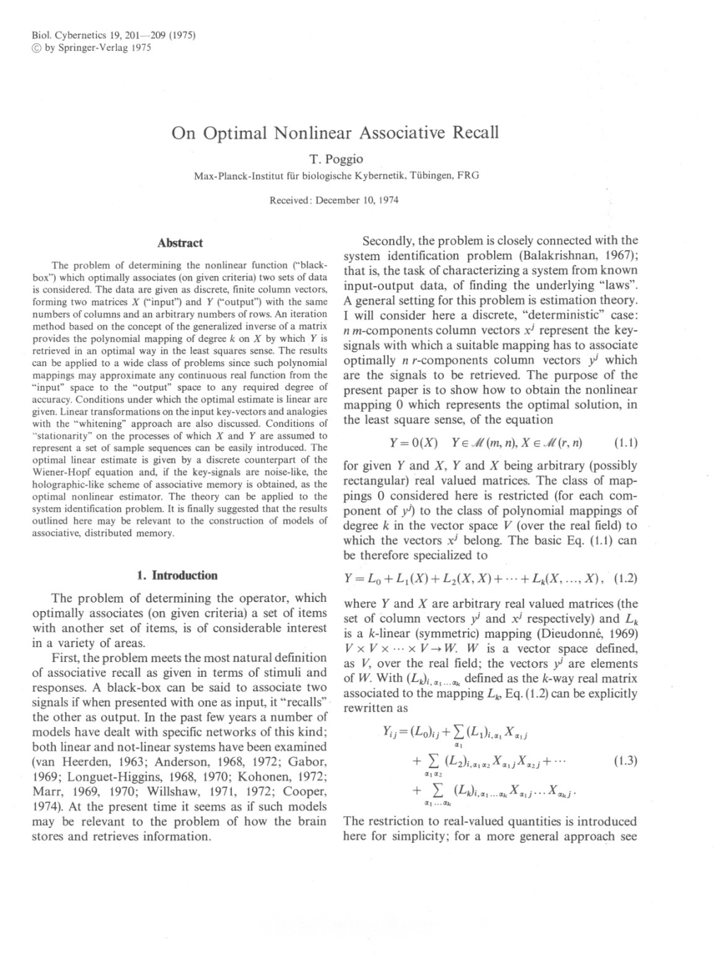 On Optimal Nonlinear Associative Recall T