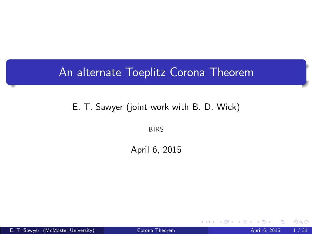 An Alternate Toeplitz Corona Theorem