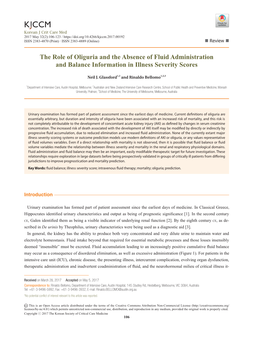 The Role of Oliguria and the Absence of Fluid Administration and Balance