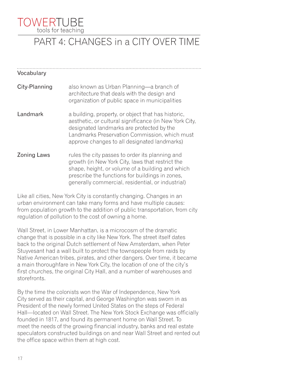 TOWERTUBE Tools for Teaching PART 4: CHANGES in a CITY OVER TIME