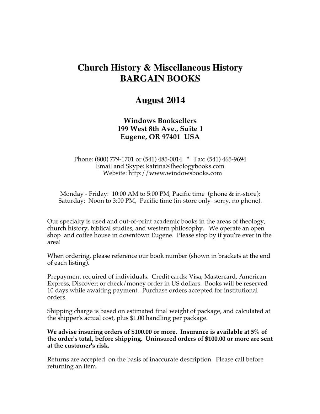 Church History & Misc. History, August2014