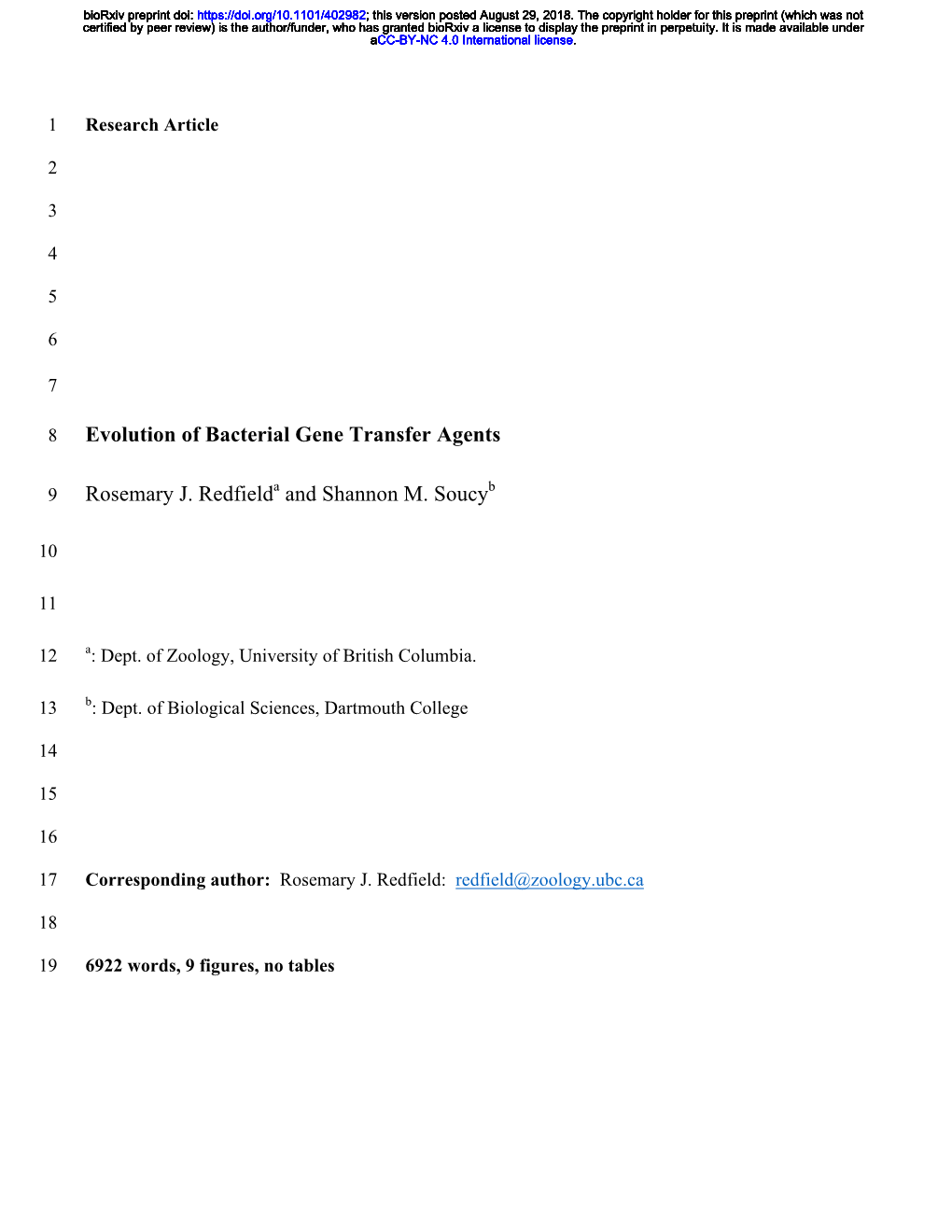 Evolution of Bacterial Gene Transfer Agents