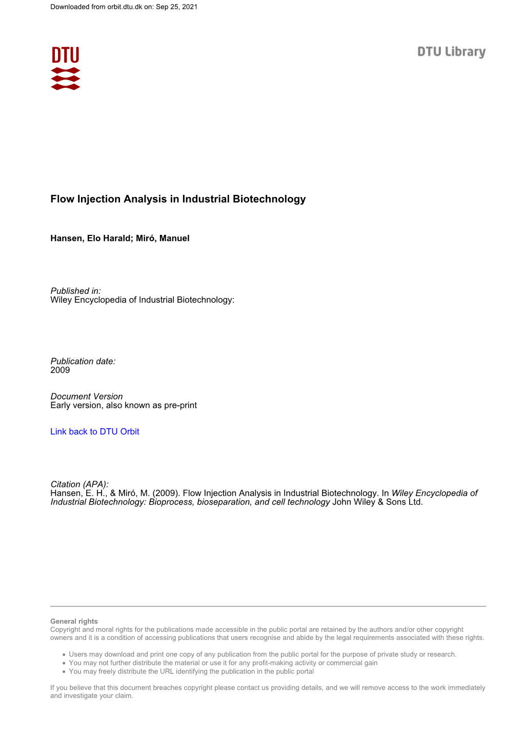 Flow Injection Analysis in Industrial Biotechnology