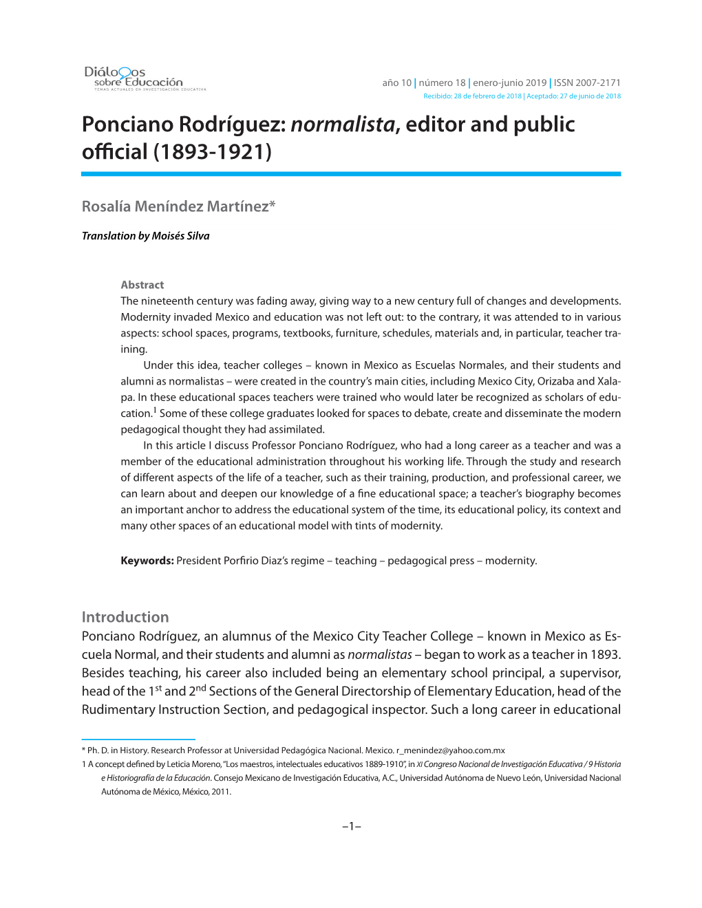 Ponciano Rodríguez: Normalista, Editor and Public Official (1893-1921)