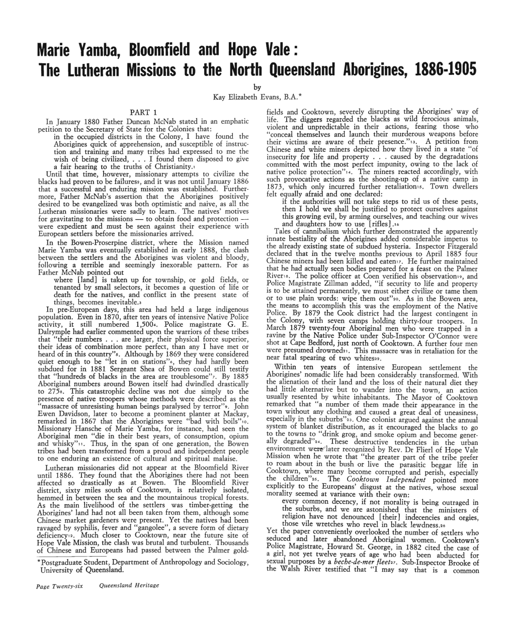 Marie Yamba, Bloomfield and Hope Vale: the Lutheran Missions to the North Queensland Aborigines, 1886·1905 by Kay Elizabeth Evans, B.A
