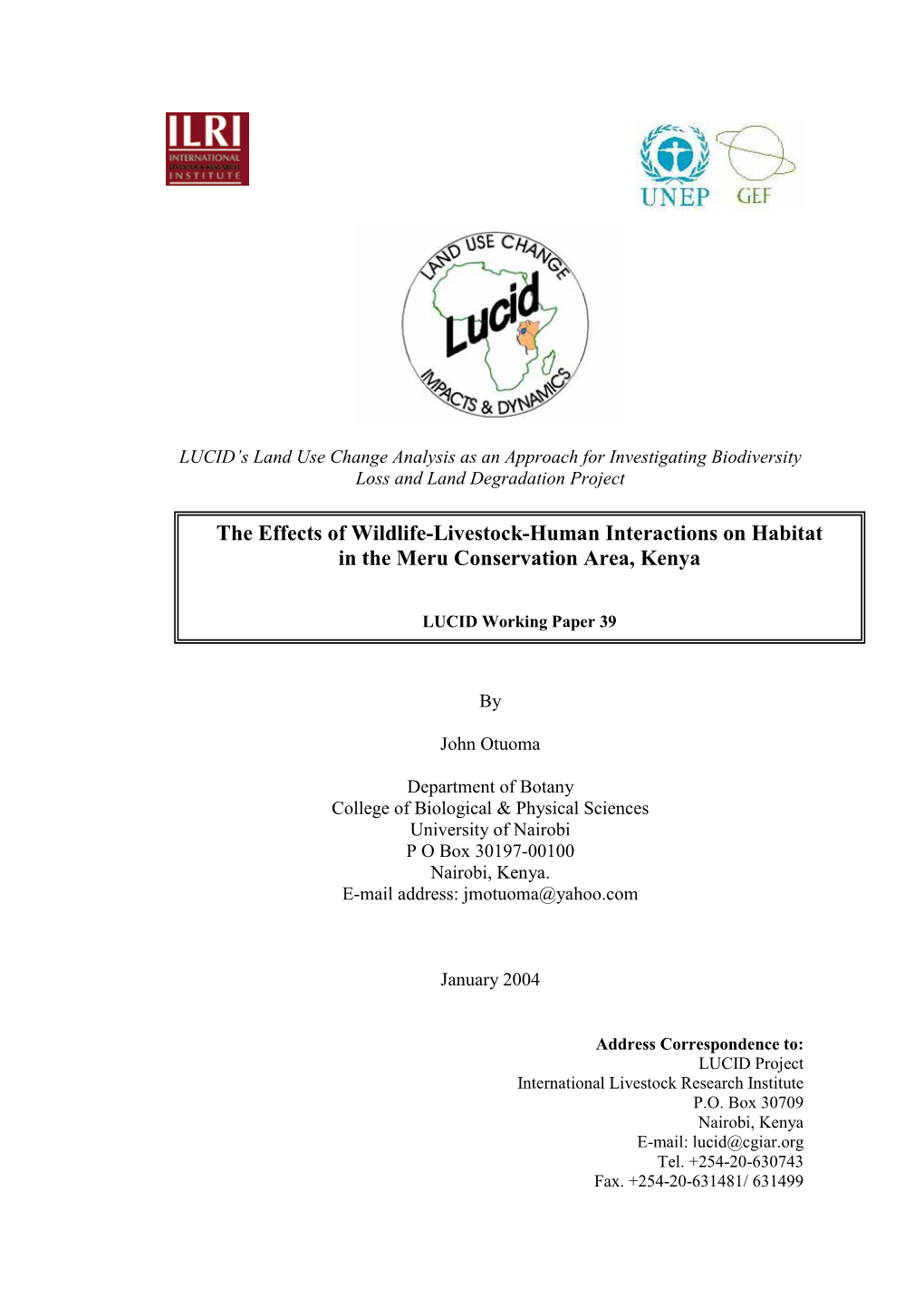 Land Use Change in the Meru Conservation Area