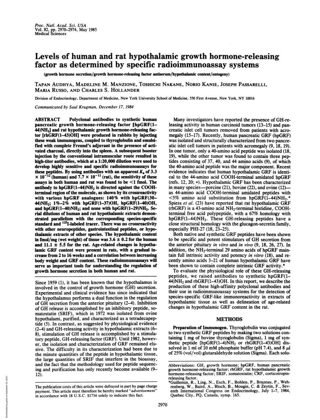 Factor As Determined by Specific Radioimmunoassay Systems