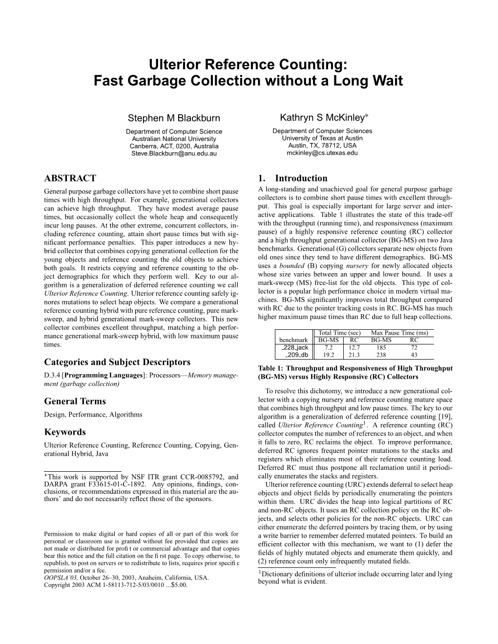 Ulterior Reference Counting: Fast Garbage Collection Without a Long Wait