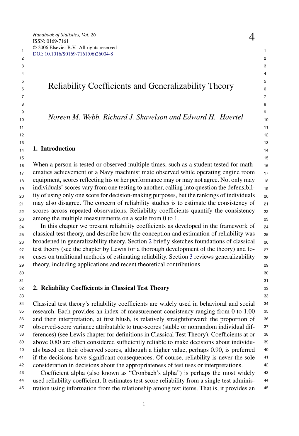 Reliability Coefficients and Generalizability Theory