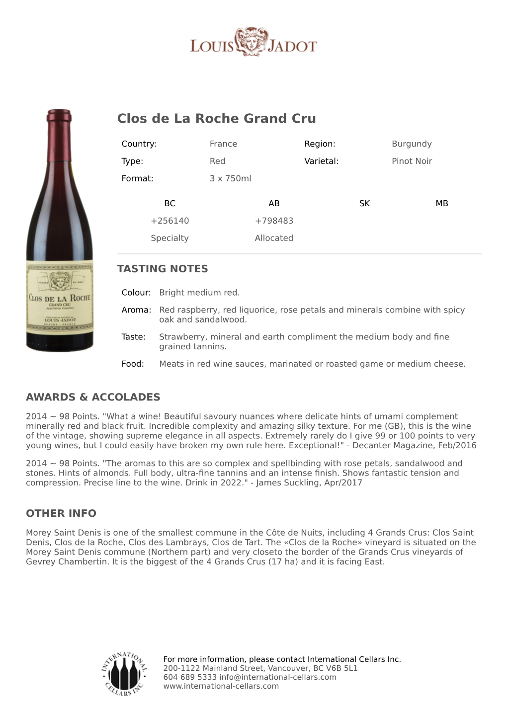 Clos De La Roche Grand Cru