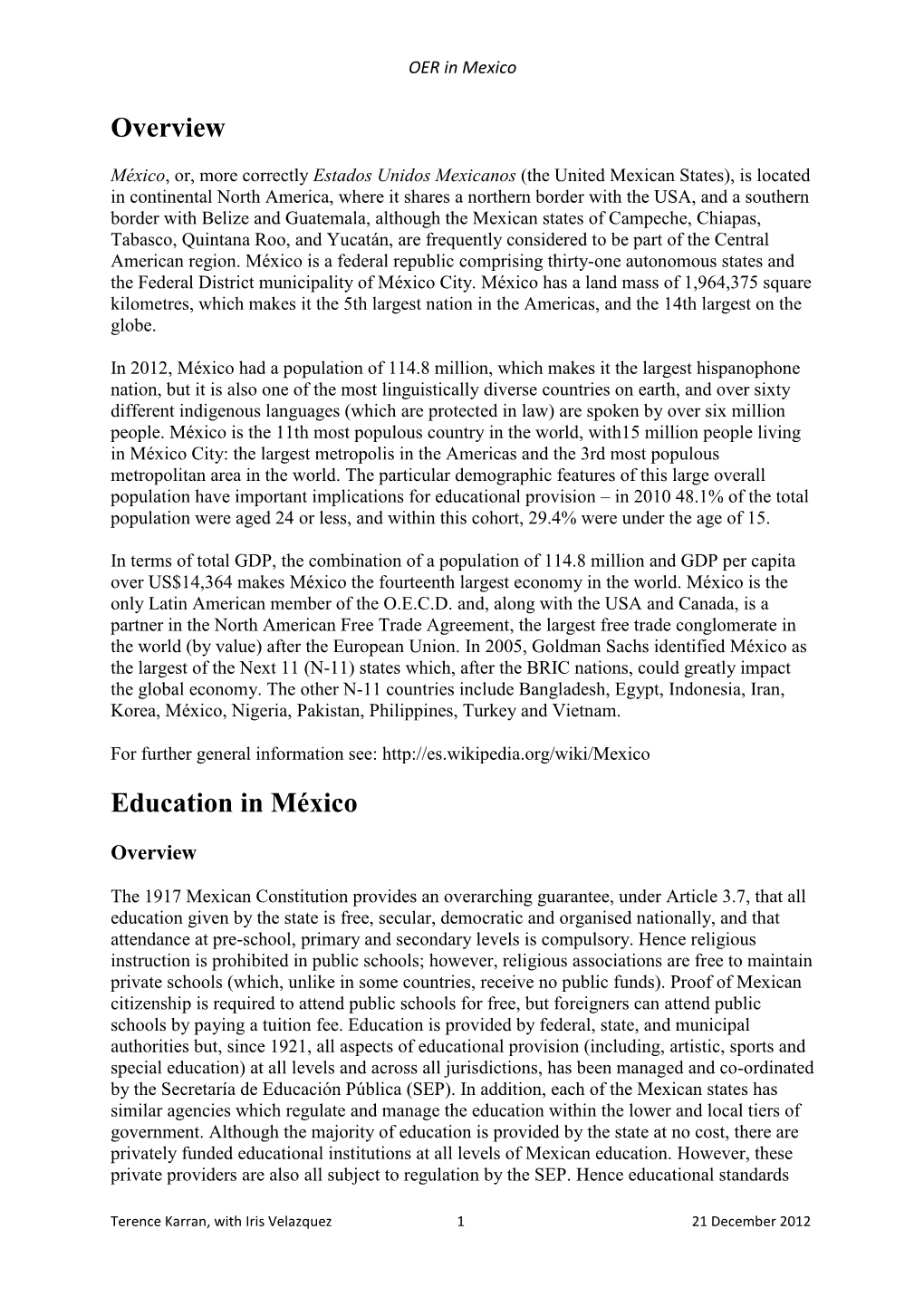 Overview Education in México