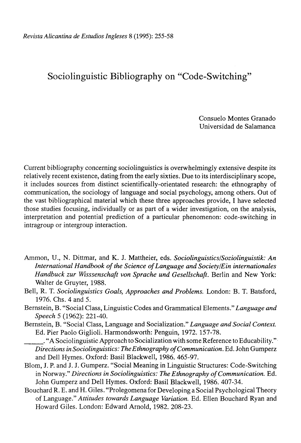 Sociolinguistic Bibliography on "Code-Switching"