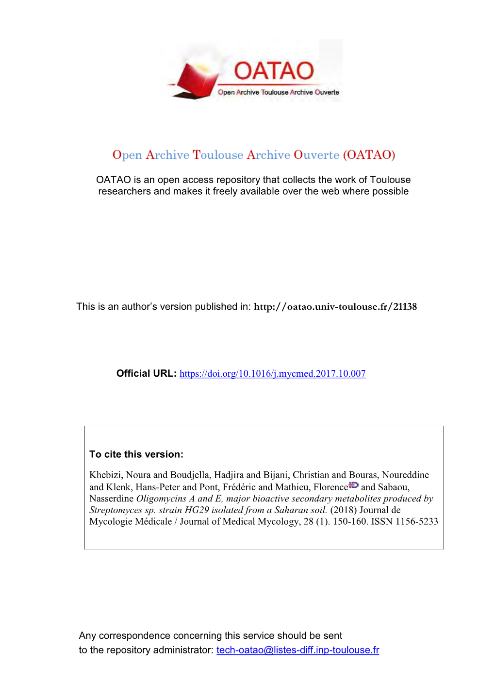 Oligomycins a and E, Major Bioactive Secondary Metabolites Produced by Streptomyces Sp