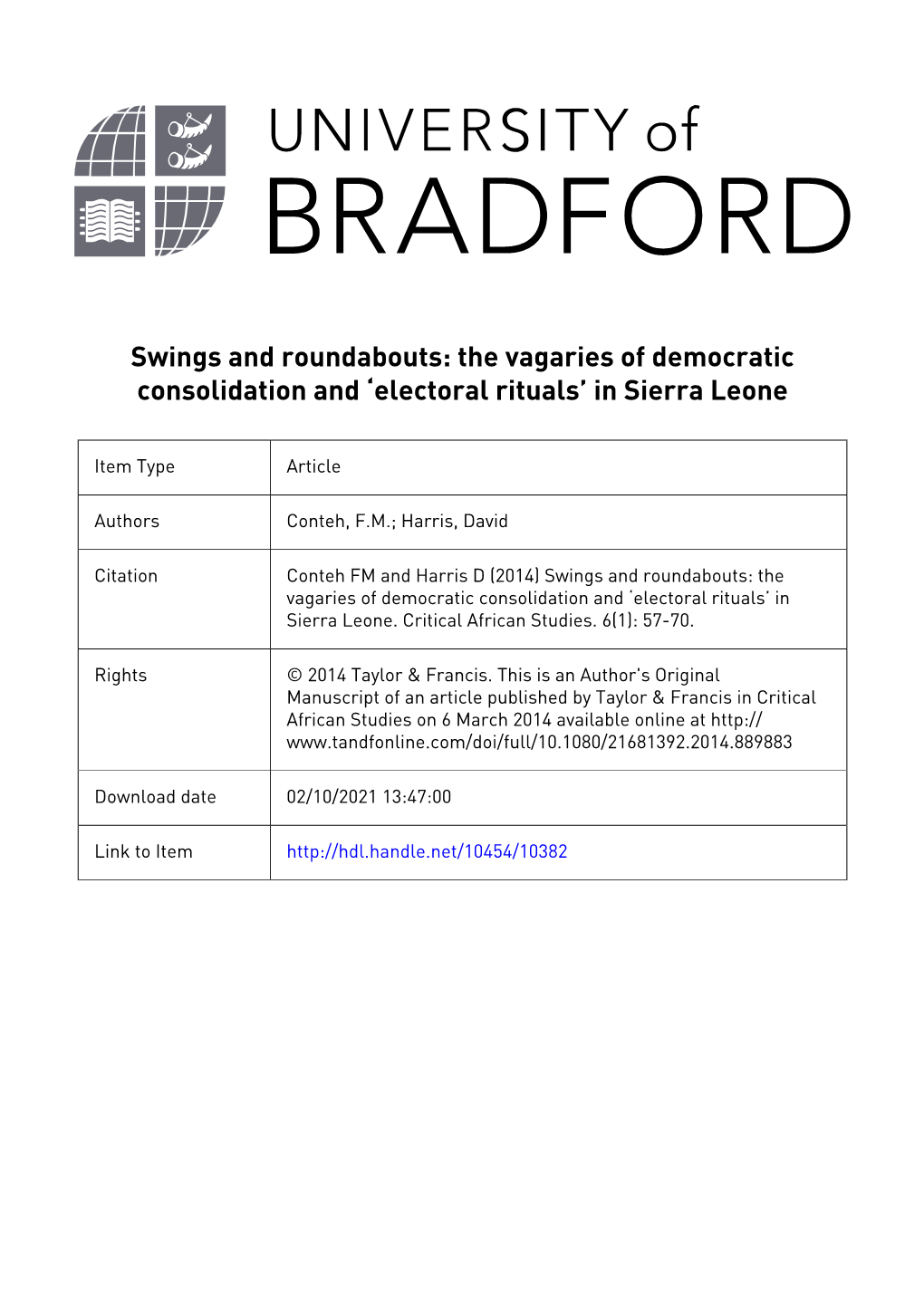 The University of Bradford Institutional Repository