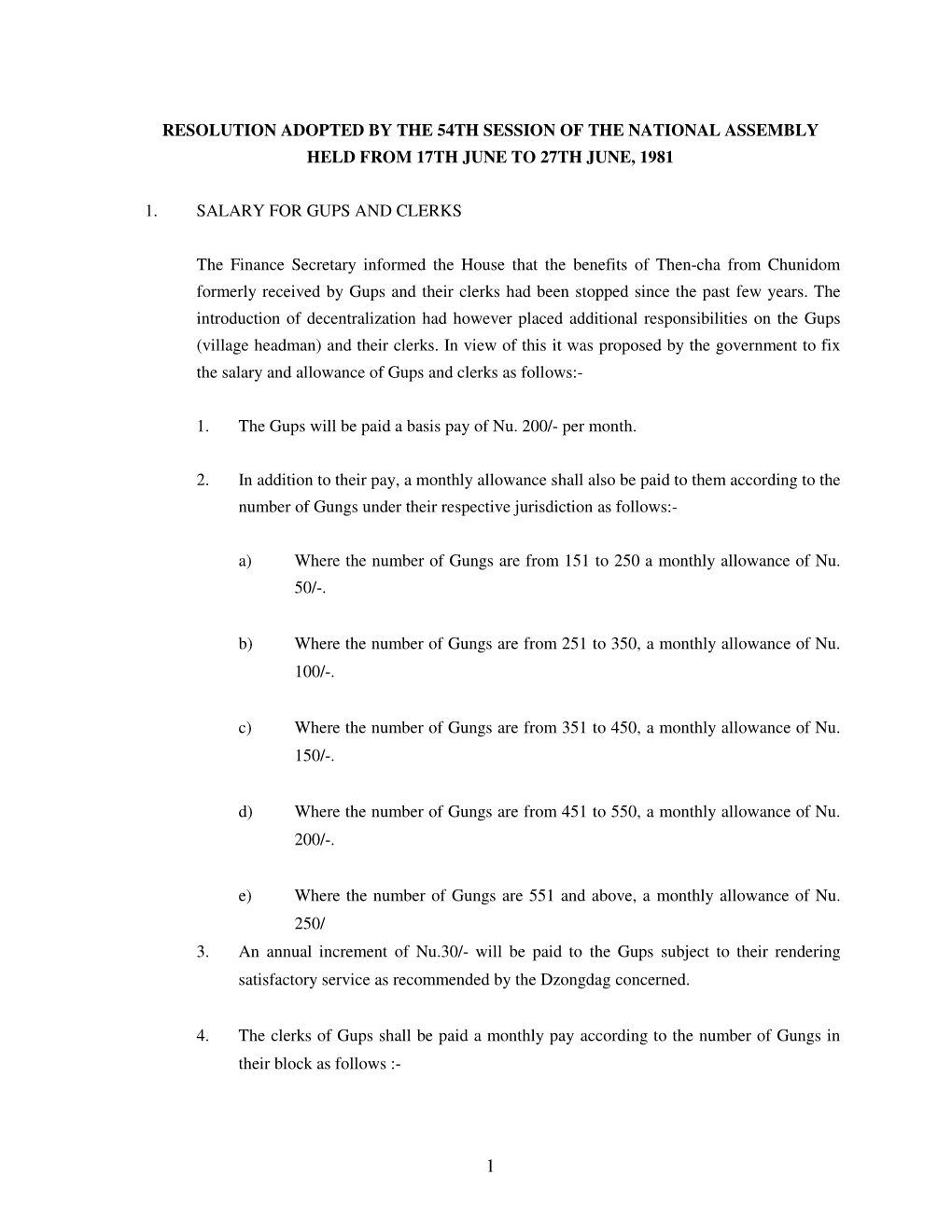 Resolution Adopted by the 54Th Session of the National Assembly Held from 17Th June to 27Th June, 1981