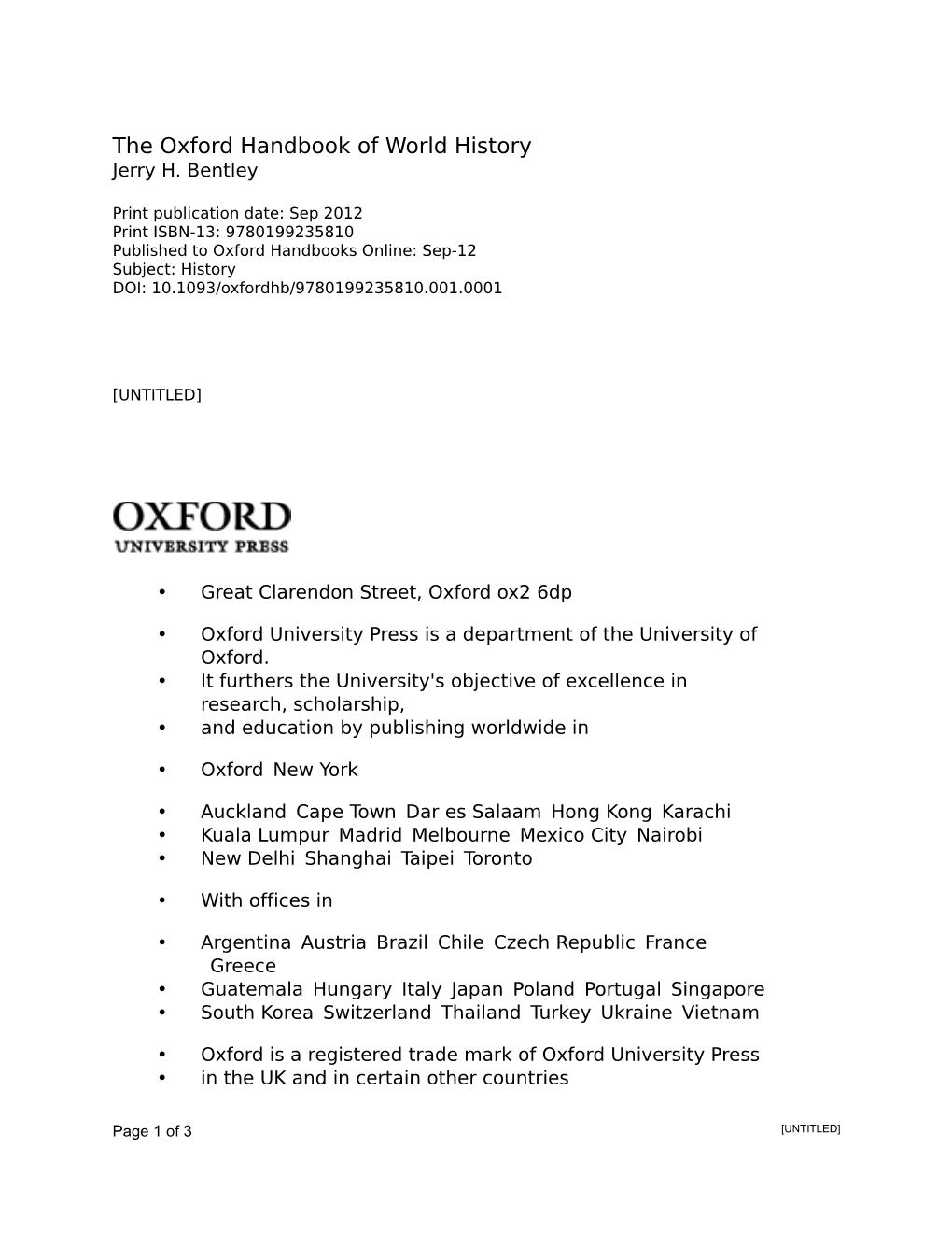 The Oxford Handbook of World History Jerry H