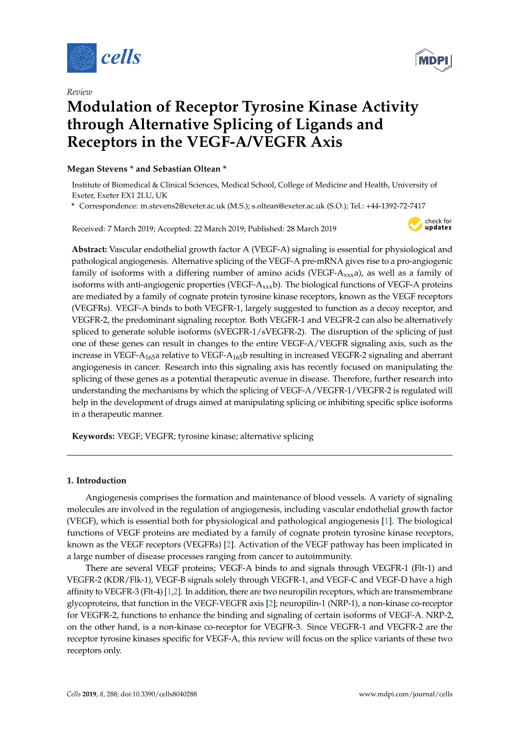 Modulation of Receptor Tyrosine Kinase Activity Through Alternative Splicing of Ligands and Receptors in the VEGF-A/VEGFR Axis