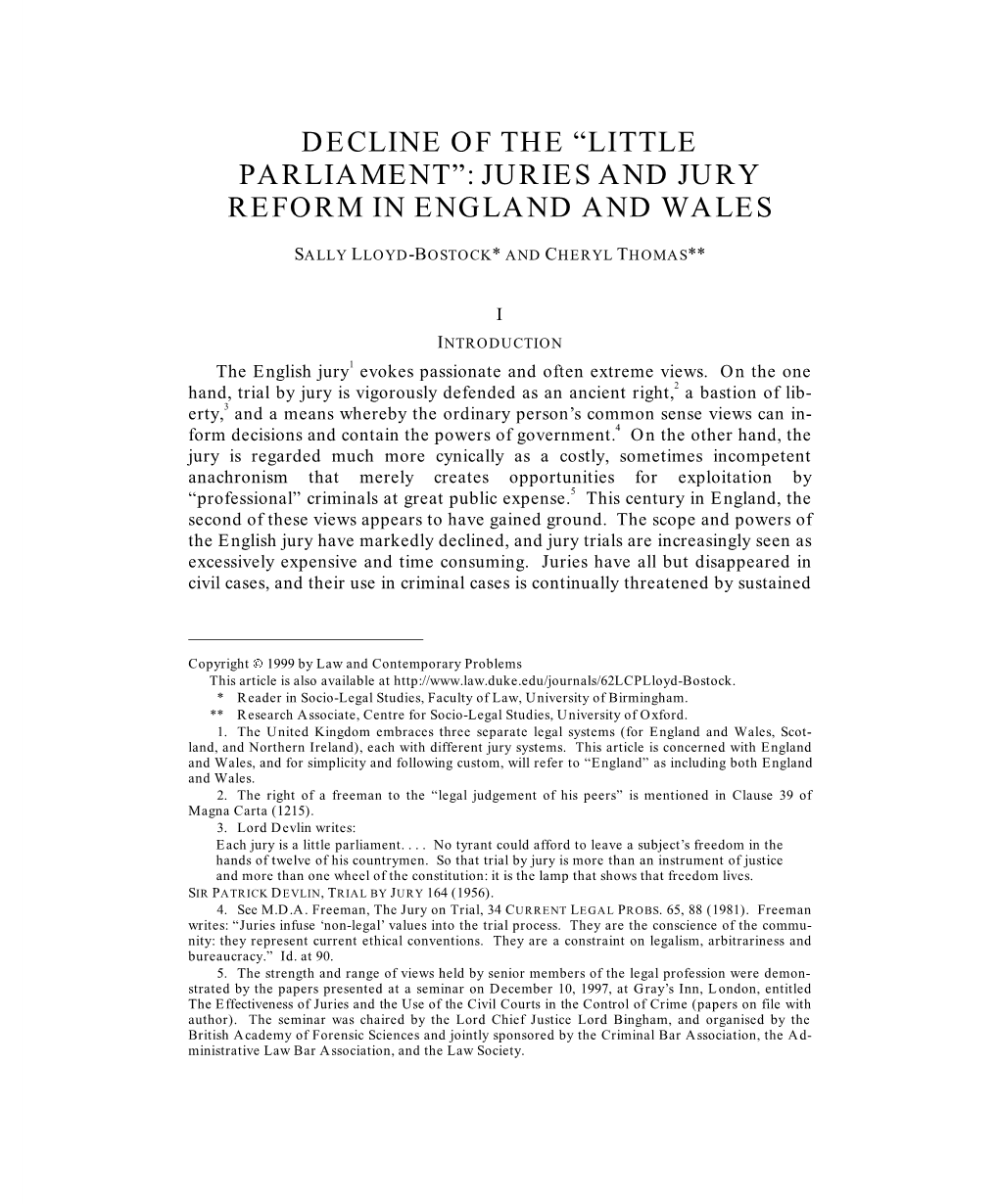 Juries and Jury Reform in England and Wales