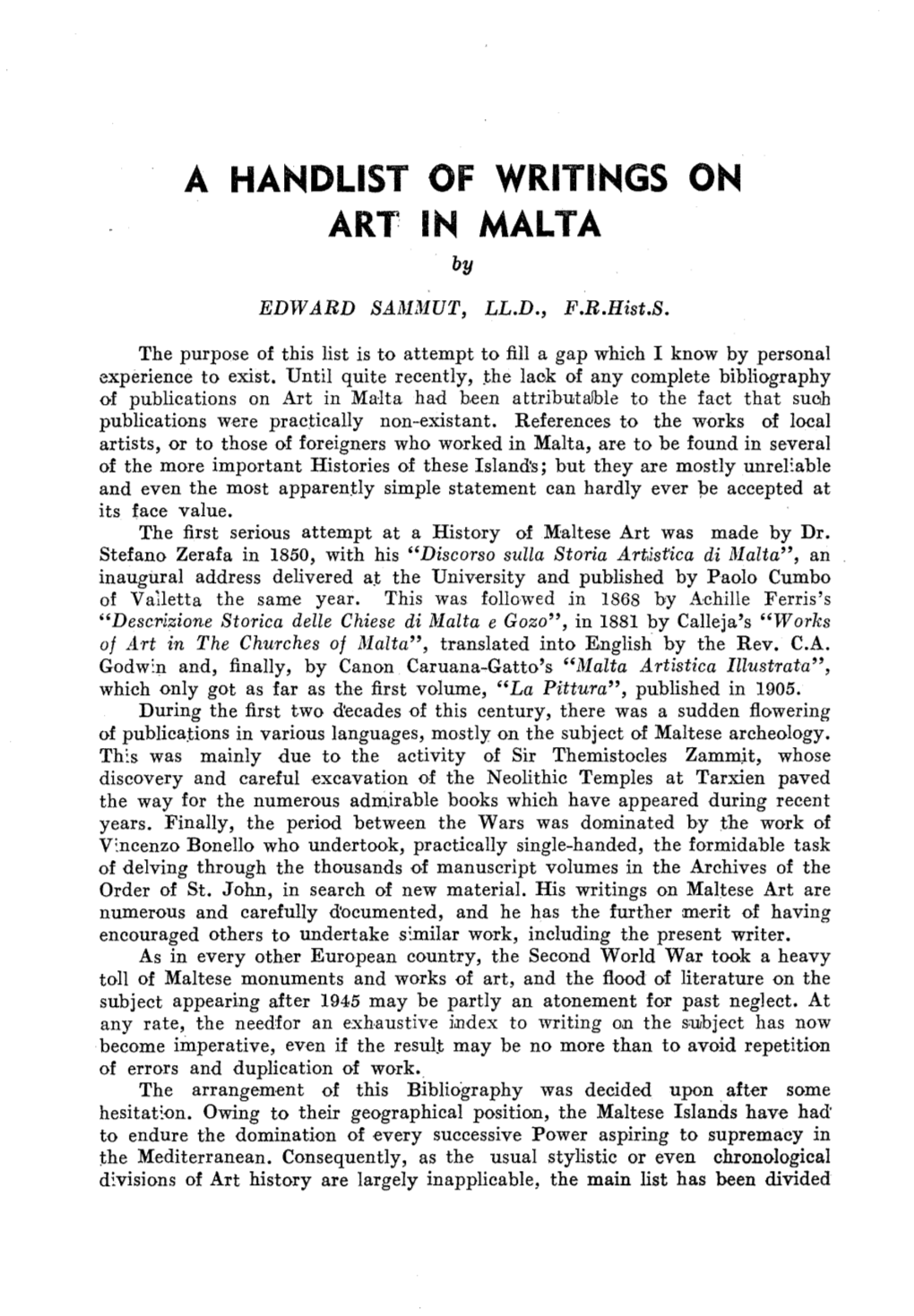 A HANDLIST of WRITINGS on ART in MALTA By