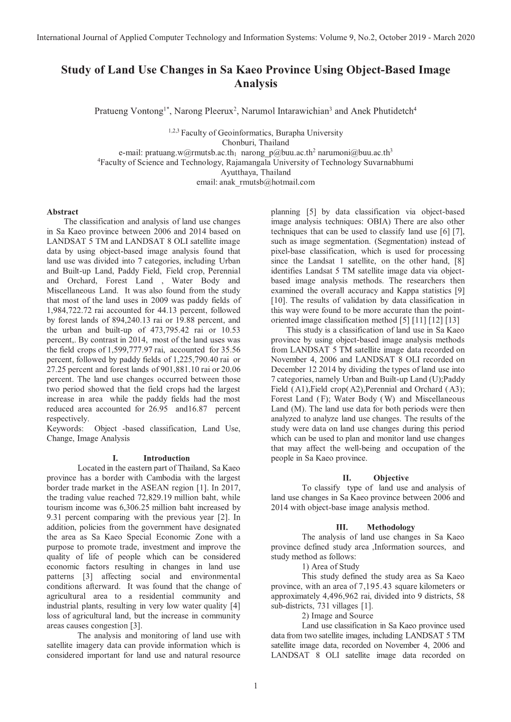 Study of Land Use Changes in Sa Kaeo Province Using Object-Based Image Analysis