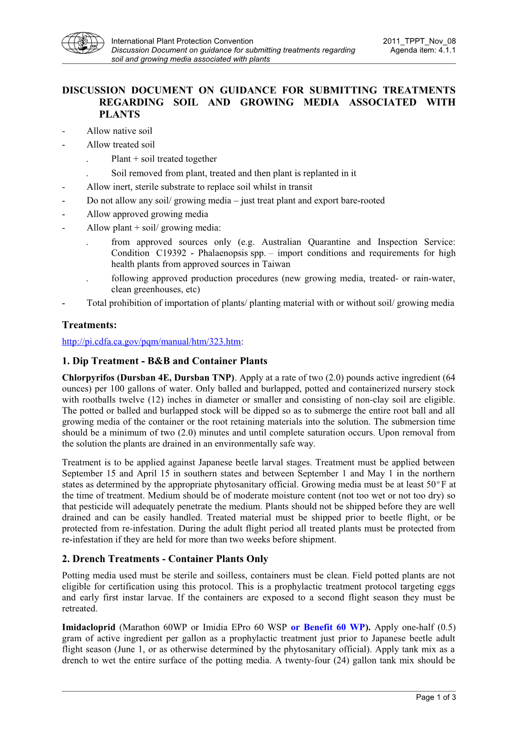 Discussion Document on Guidance for Submitting Treatment Soil and Growing Media Associated