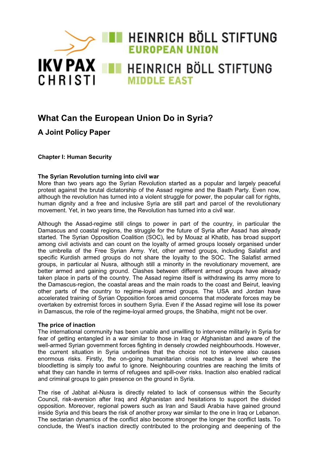 What Can the European Union Do in Syria? a Joint Policy Paper