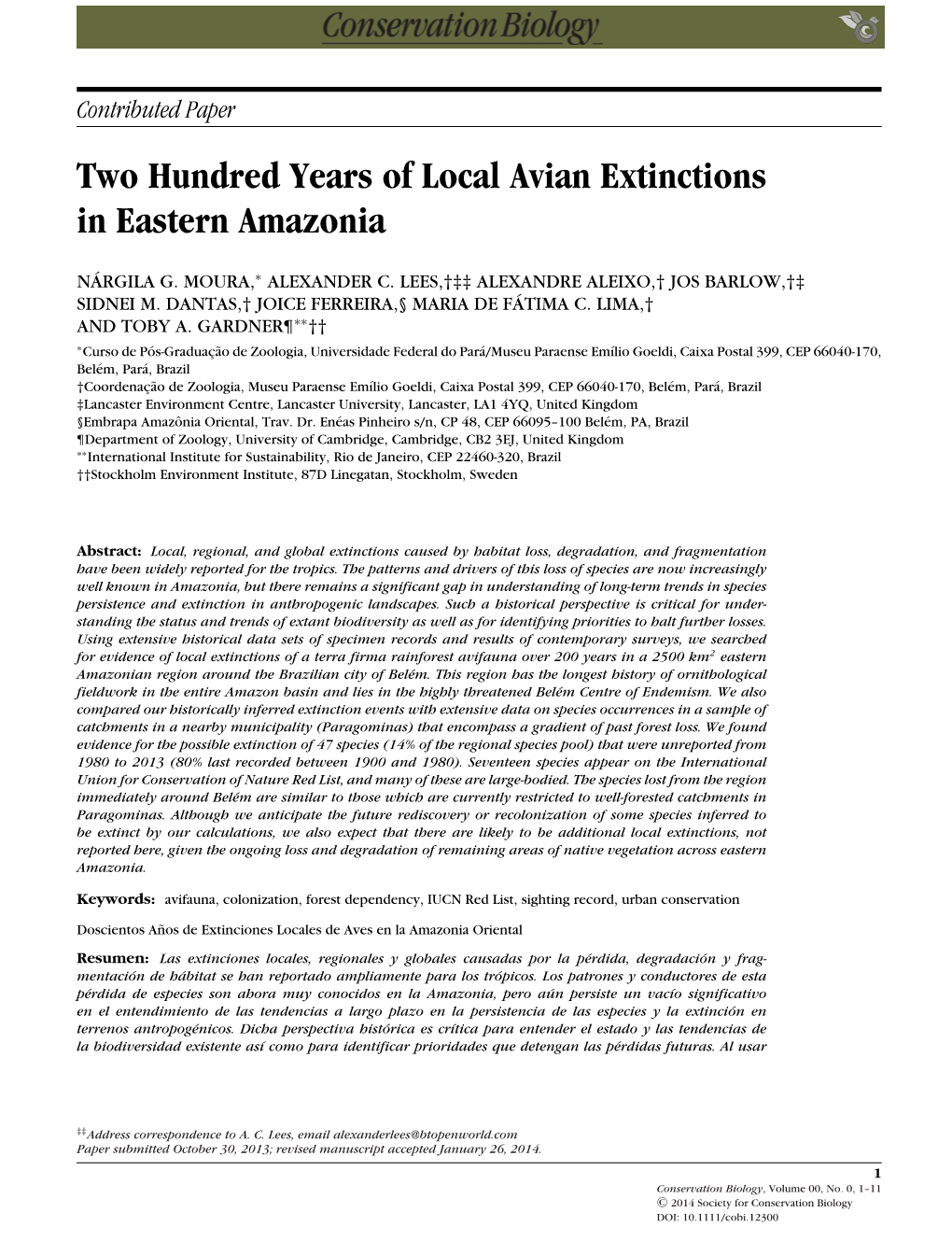 Two Hundred Years of Local Avian Extinctions in Eastern Amazonia