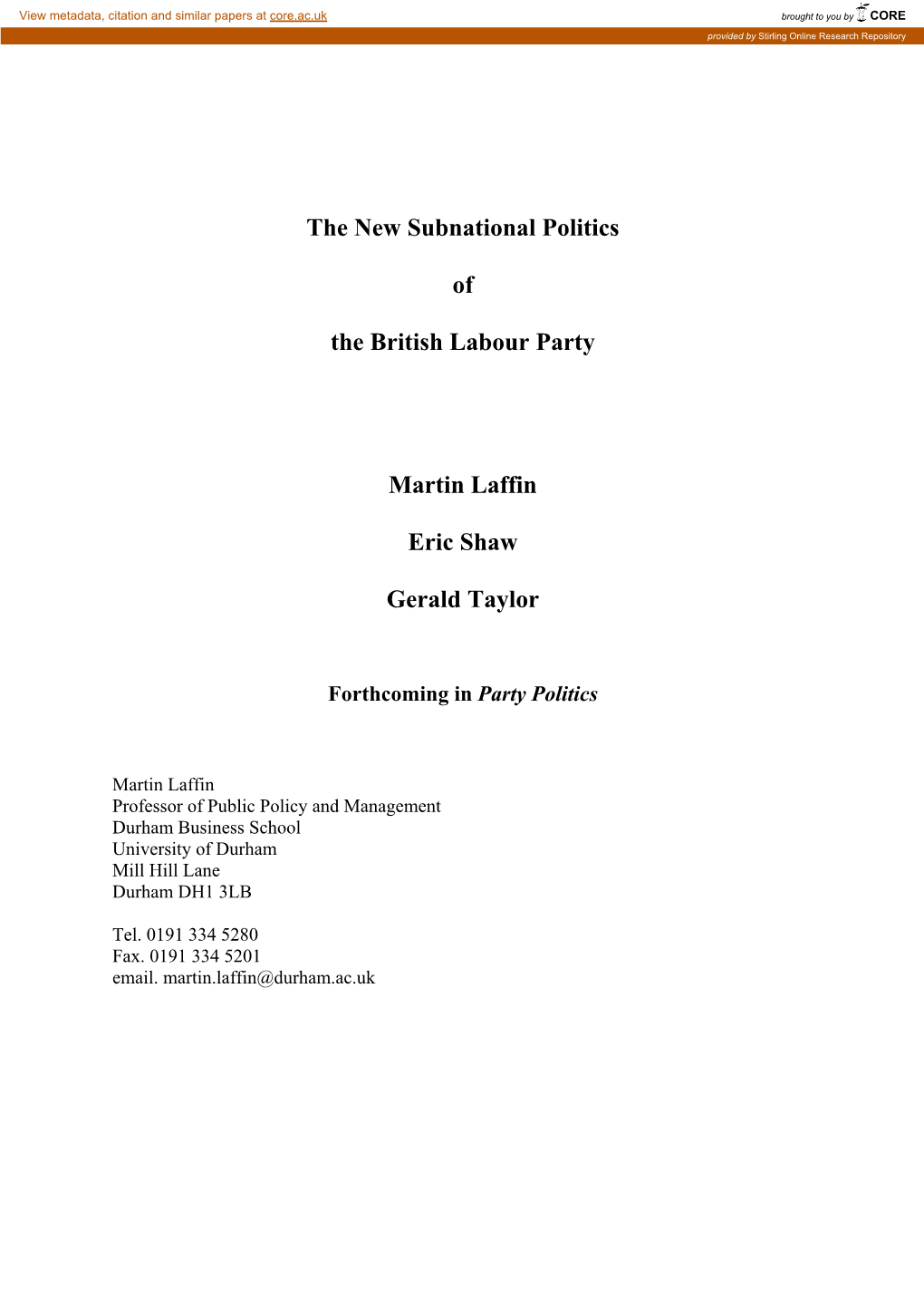 The New Subnational Politics of the British Labour Party