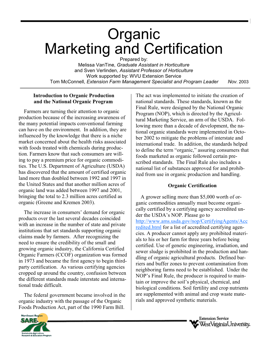 Organic Marketing and Certification
