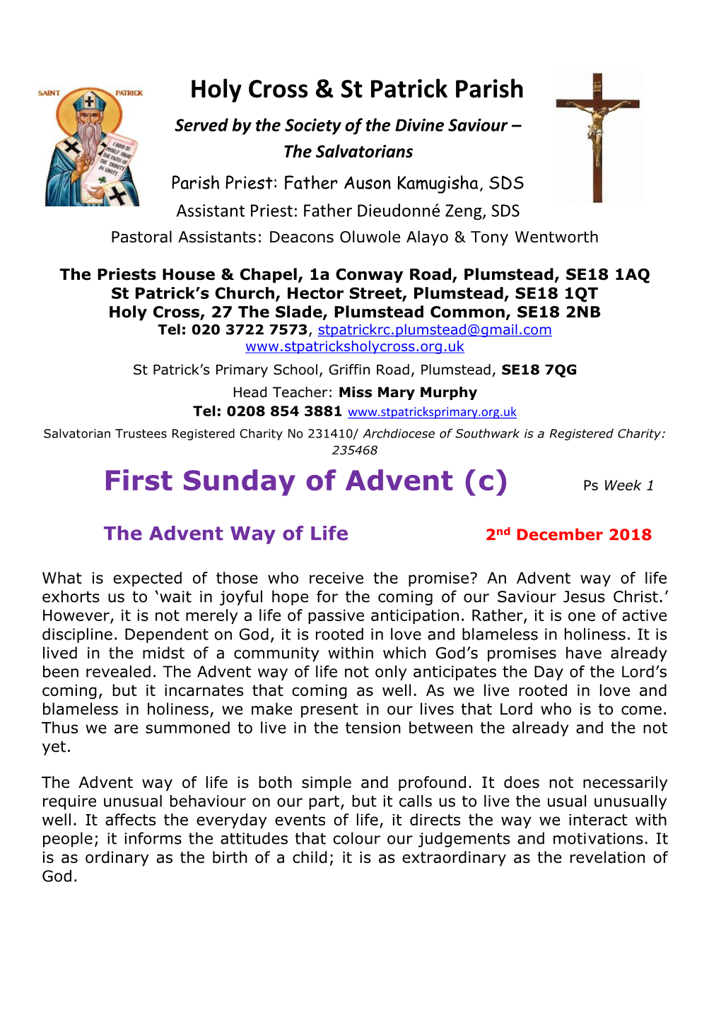 Holy Cross & St Patrick Parish First Sunday of Advent
