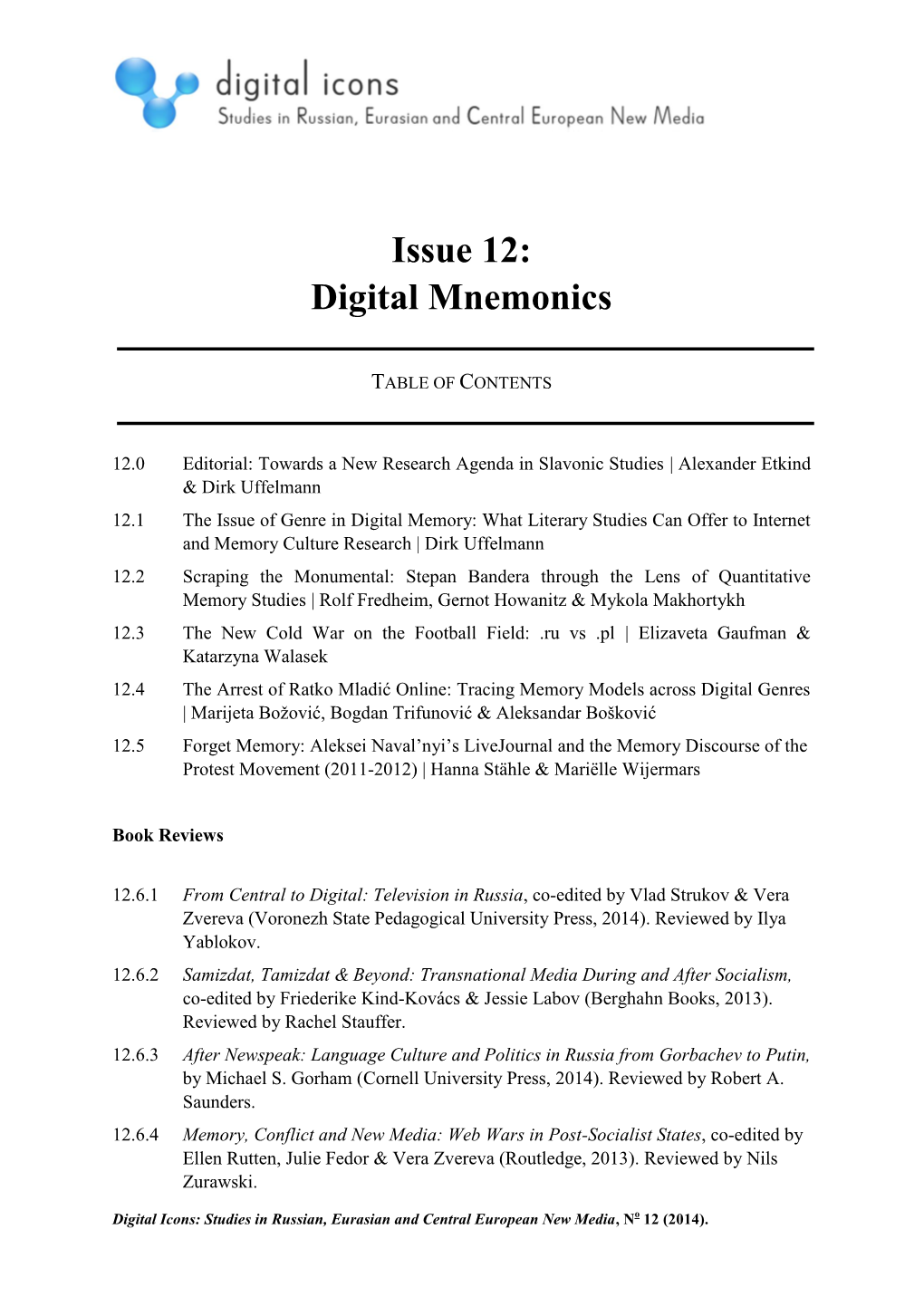 Issue 12: Digital Mnemonics