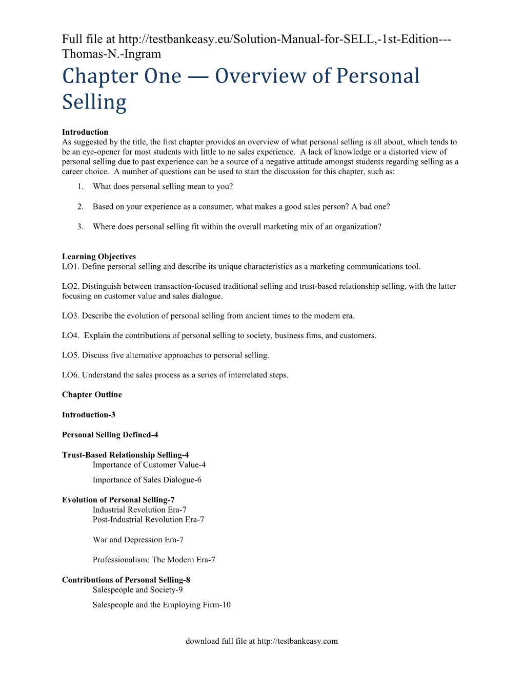 Chapter One Overview of Personal Selling