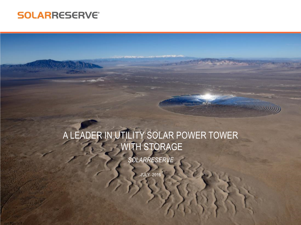 A Leader in Utility Solar Power Tower with Storage Solarreserve