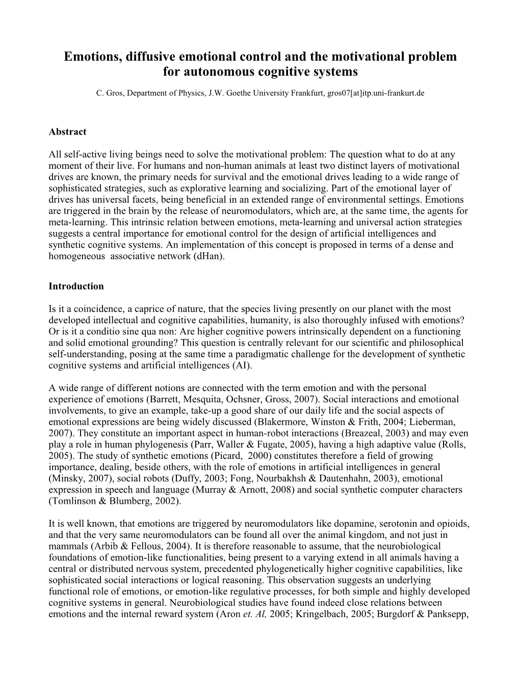 Emotions, Diffusive Emotional Control and the Motivational Problem for Autonomous Cognitive Systems