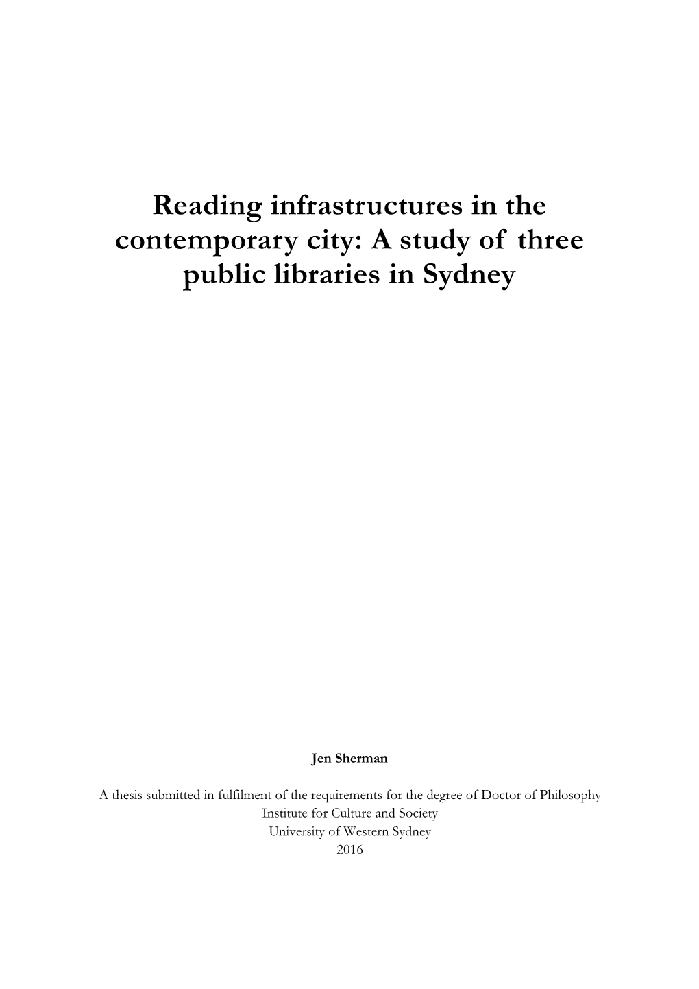 A Study of Three Public Libraries in Sydney