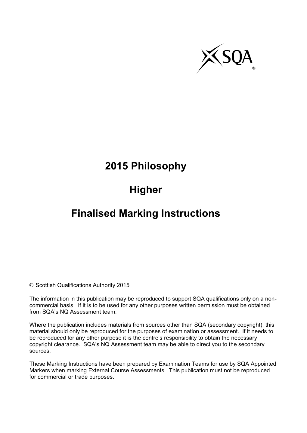 2015 Philosophy Higher Finalised Marking Instructions