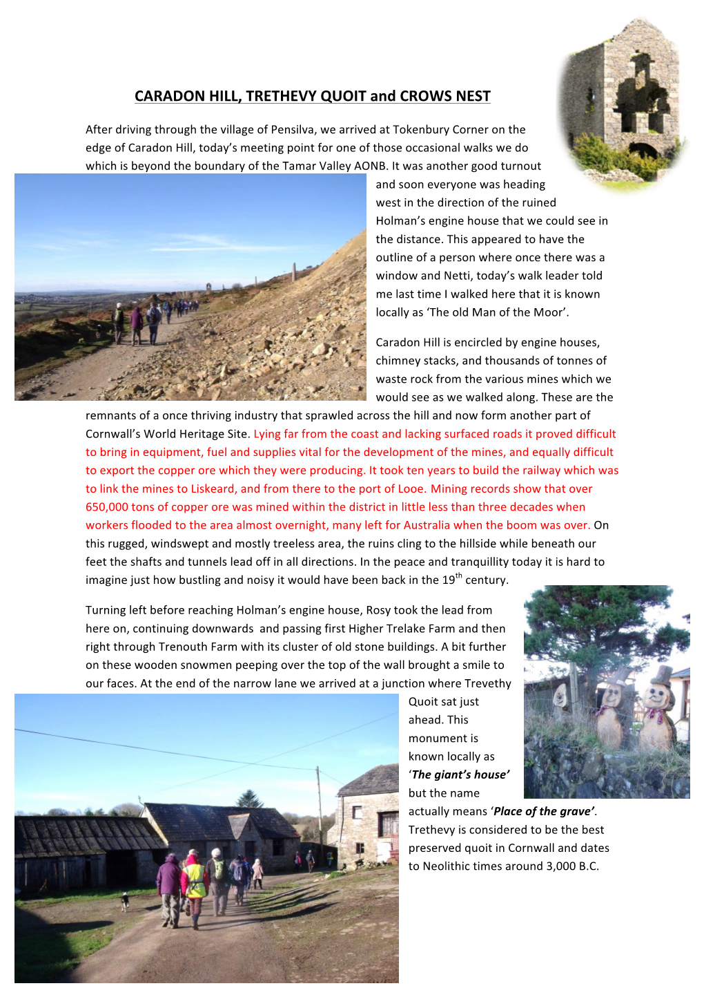 CARADON HILL, TRETHEVY QUOIT and CROWS NEST