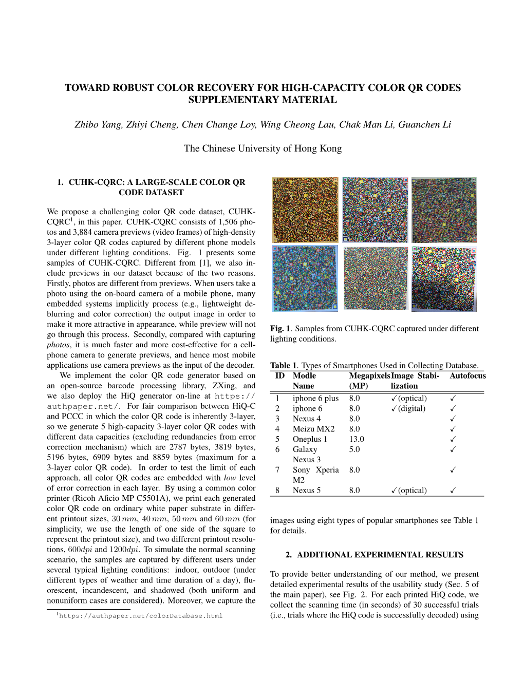 Toward Robust Color Recovery for High-Capacity Color Qr Codes Supplementary Material