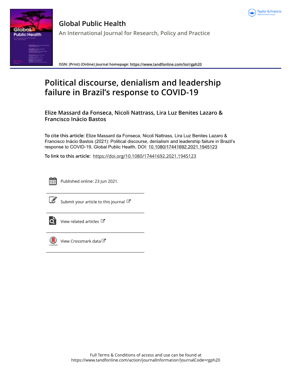 Political Discourse, Denialism and Leadership Failure in Brazil's