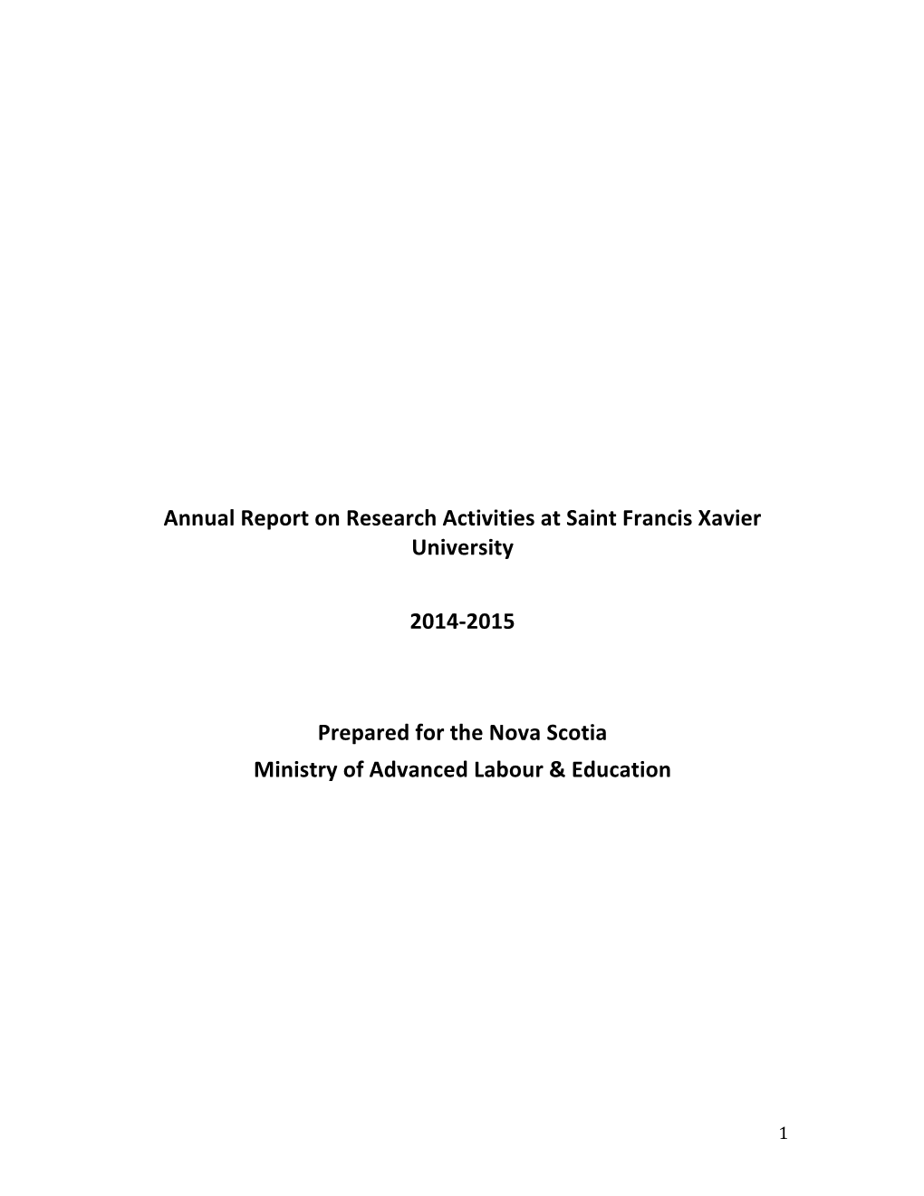 Annual Report on Research Activities at Saint Francis Xavier University