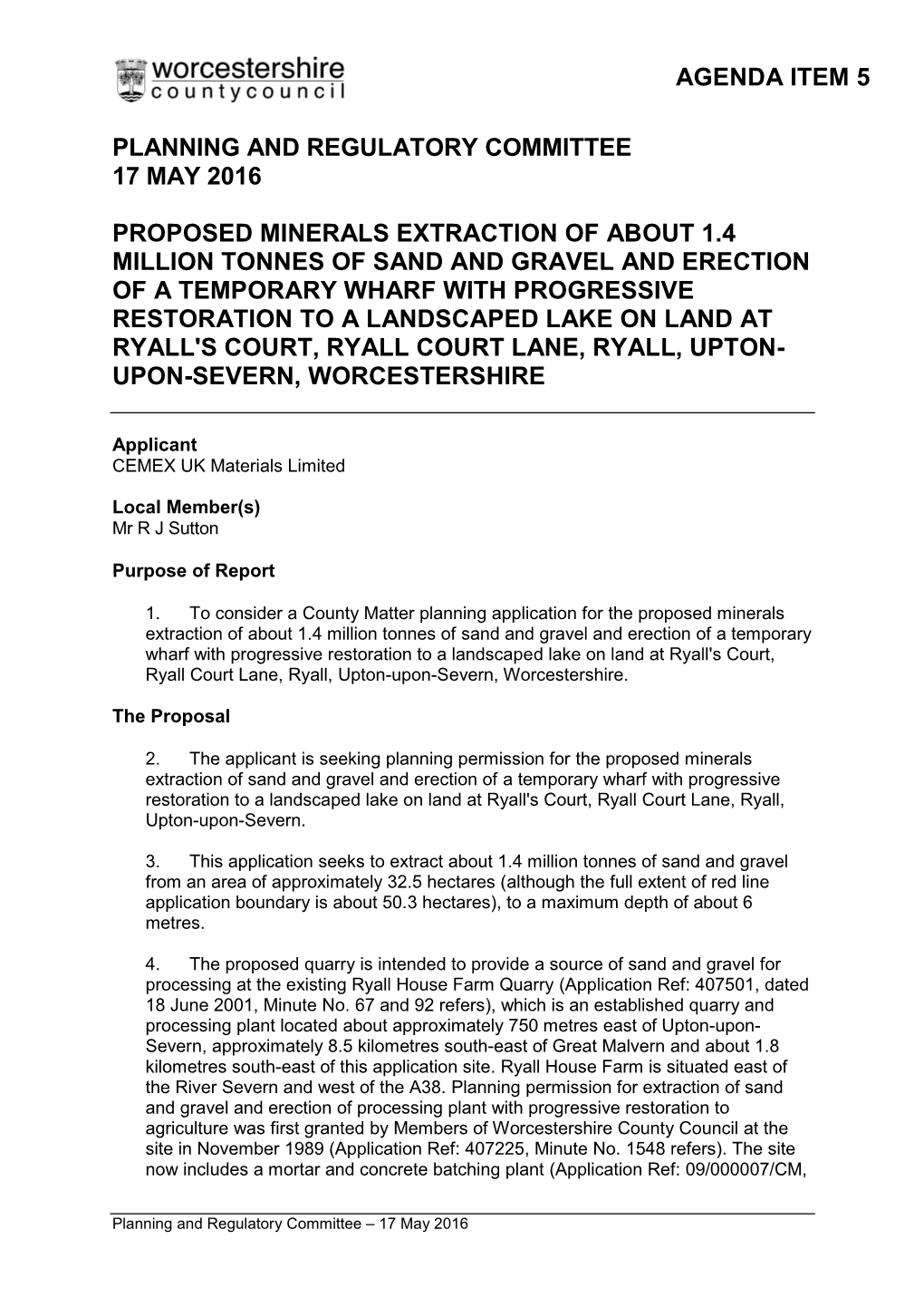 Proposed Minerals Extraction of About 1.4 Million Tonnes of Sand And