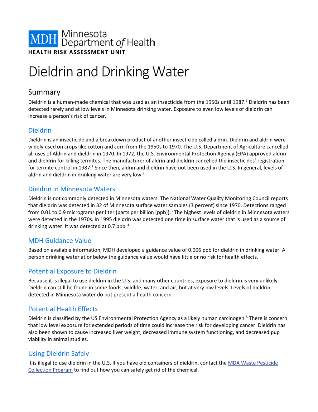 Dieldrin and Drinking Water