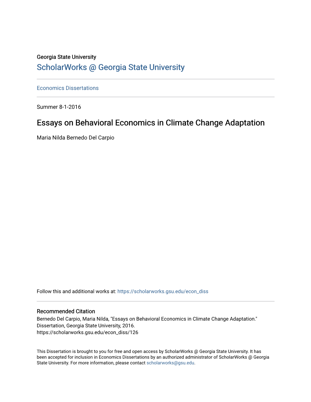 Essays on Behavioral Economics in Climate Change Adaptation